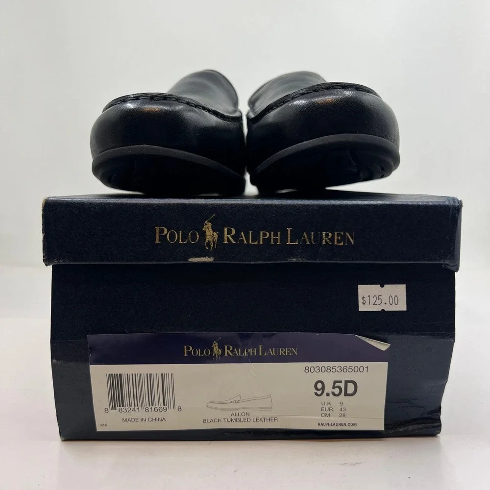 Polo Ralph Lauren Allon Loafers Mens 9.5D Black Tumbled Leather Slip‎ On Shoes